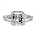 14K White Gold Diamond Semi-Mount Engagement Ring With Square Halo