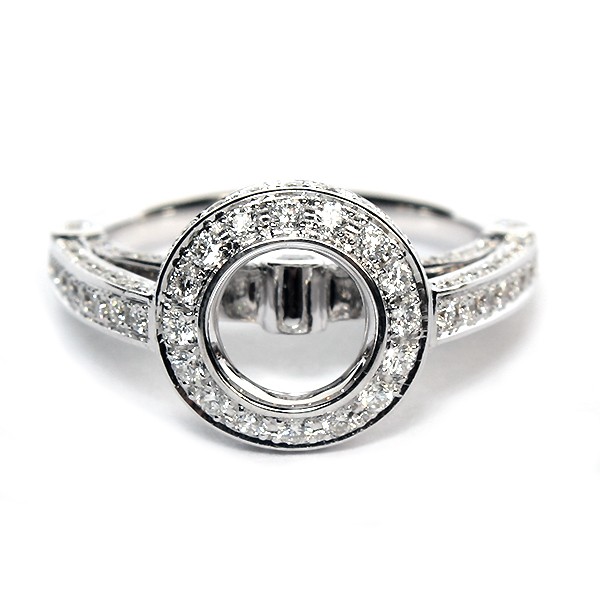 18K White Gold Diamond Semi-Mount Engagement Ring Mounting