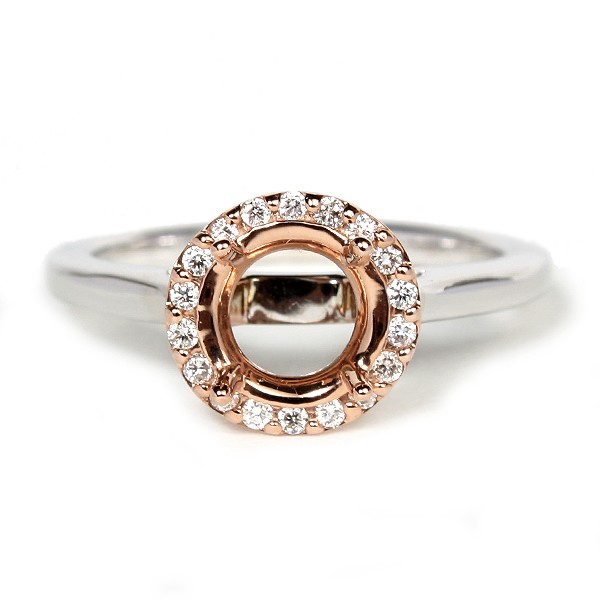 14K White Gold Diamond Semi-Mount Engagement Ring With Rose Gold Halo
