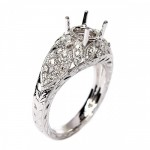 18K White Gold Vintage Style Diamond Semi-Mount Engagement Ring