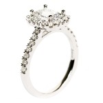 14K White Gold Semi Mount Engagement Ring with Halo for Rectangle Stone