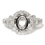 14K White Gold Oval Semi-Mount Engagement Ring With Diamond Scroll Shank