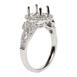 14K White Gold Oval Semi-Mount Engagement Ring with Diamond Scroll Shank