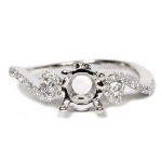 14K White Gold Semi-Mount Swirl Design Diamond Engagement Ring