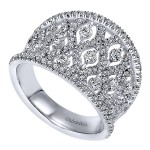 14K White Gold Wide Filigree Diamond Ring