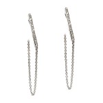 14K White Gold Diamond Bar Earrings With Chain Accent
