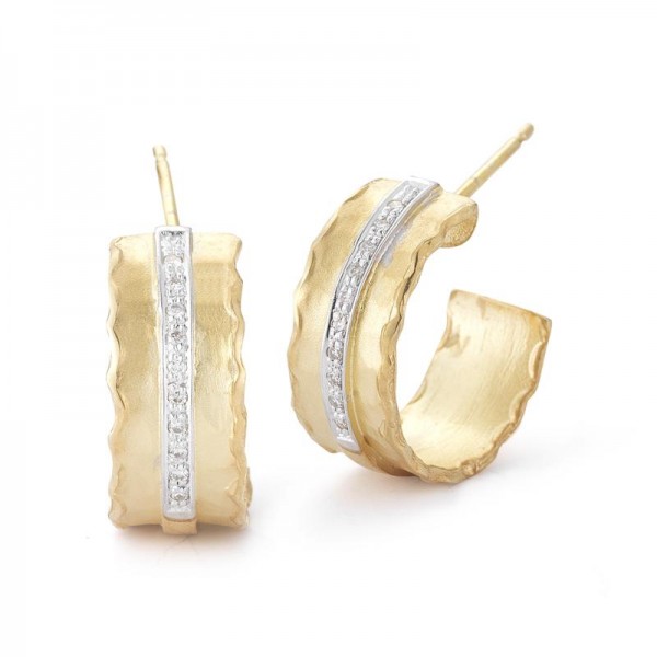 14K Yellow Gold Diamond Hoop Gallery Earrings