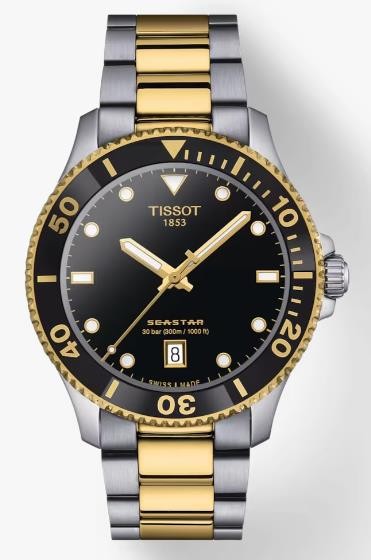 Tissot 40 mm Two-Toned Seastar with Black Dial