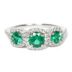 14K White Gold Three-Stone Emerald And Diamond Ring