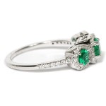 14K White Gold Three-Stone Emerald And Diamond Ring