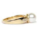 14K Yellow Gold Freshwater Pearl and Diamond Ring