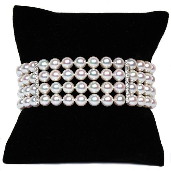 Four Strand Akoya Pearl and Diamond Bracelet