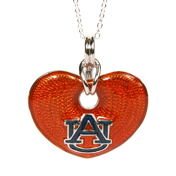 Auburn University Orange Enamel And Sterling Silver Heart Necklace