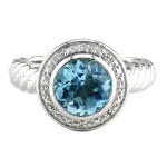 Sterling Silver Blue Topaz And Diamond Ring
