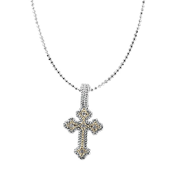 Vahan Sterling Silver and 14K Yellow Gold Diamond Cross Pendant