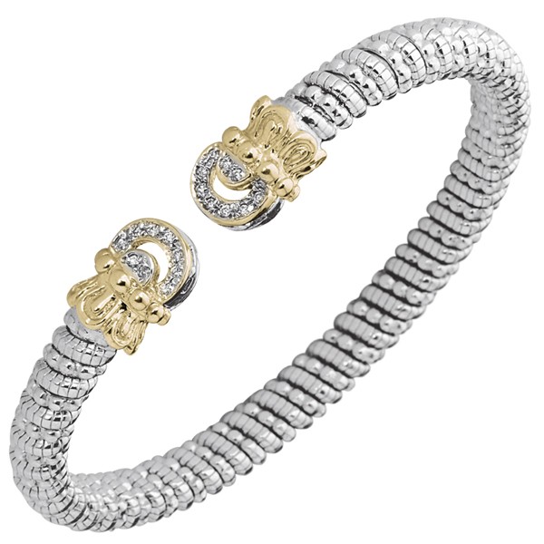 Vahan 14K Yellow Gold And Sterling Silver Cuff Bracelet With Diamond Open Ends (6Mm)