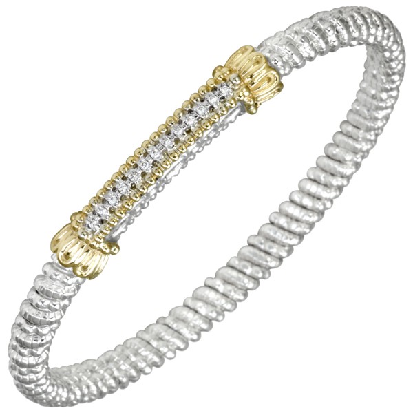 Vahan Sterling Silver and 14K Yellow Gold Diamond Bar Bracelet (3mm)