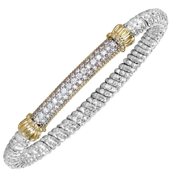 Vahan Sterling Silver and 14K Yellow Gold Pave Diamond Bar Bracelet (6mm)
