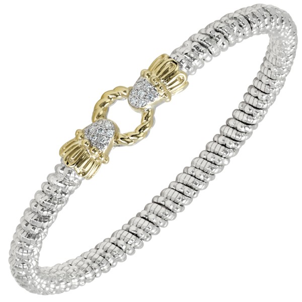 Vahan Sterling Silver and 14K Yellow Gold Circle Clasp Diamond Bangle Bracelet (4mm)