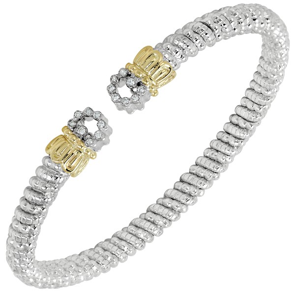 Vahan Sterling Silver and 14K Yellow Gold Diamond Circle End Cuff Bracelet (4mm)