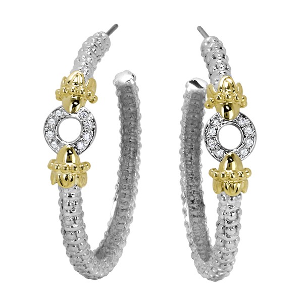 Vahan Sterling Silver And 14K Yellow Gold Diamond Circle Detail Hoop Earrings