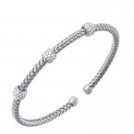 MESH STERLING SILVER WOVEN CUFF BRACELETWITH CZ STATIONS