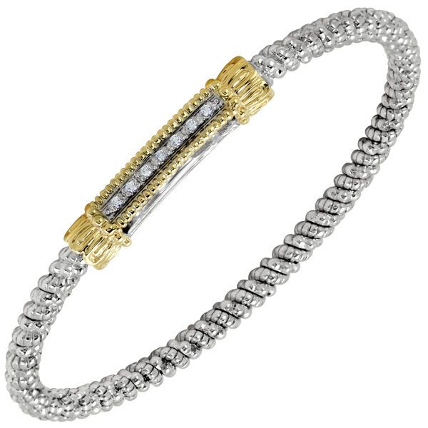 Vahan Sterling Silver and 14K Yellow Gold Diamond Bar Bracelet (3mm)