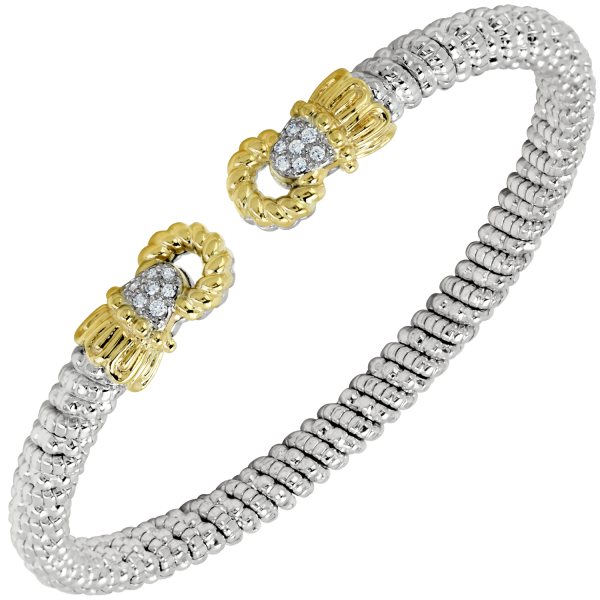 Vahan Sterling Silver And 14K Yellow Gold Circle End Cuff Diamond Bracelet (4mm)