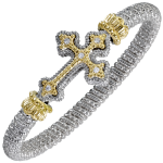 Alwand Vahan Sterling Silver And 14K Yellow Sideways Cross Diamond Bracelet (6mm)