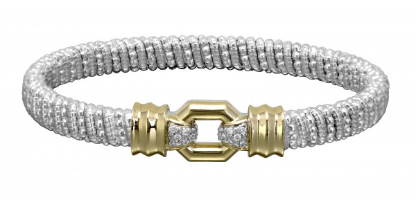 Vahan Sterling Silver and 14K Yellow Gold Diamond Bangle Bracelet (6mm)