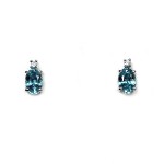 14K White Gold Blue Zircon And Diamond Stud Earrings