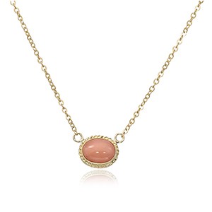 14K Yellow Gold Oval Coral Pendant Necklace