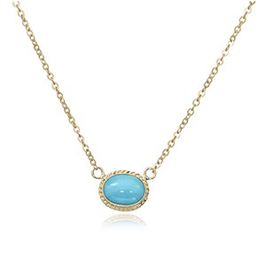 14K Yellow Gold Oval Turquoise Pendant Necklace