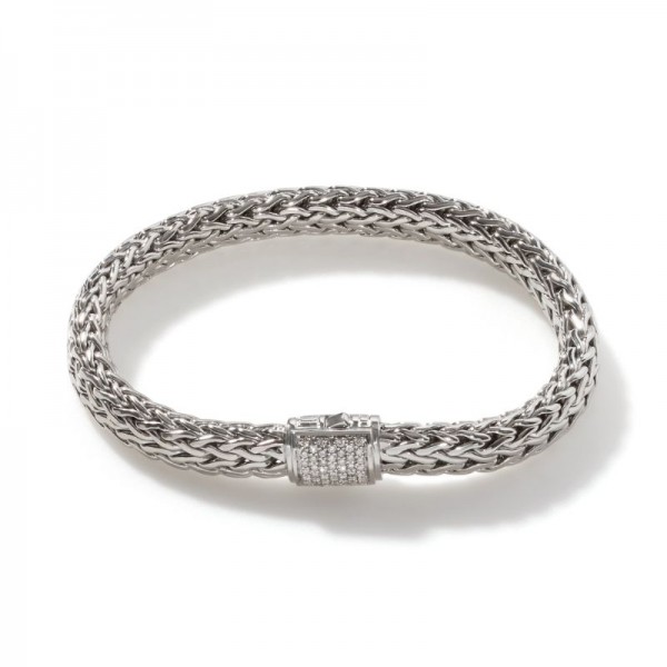 JOHN HARDY CLASSIC CHAIN BRACLET WITH PAVE DIAMOND CLASP