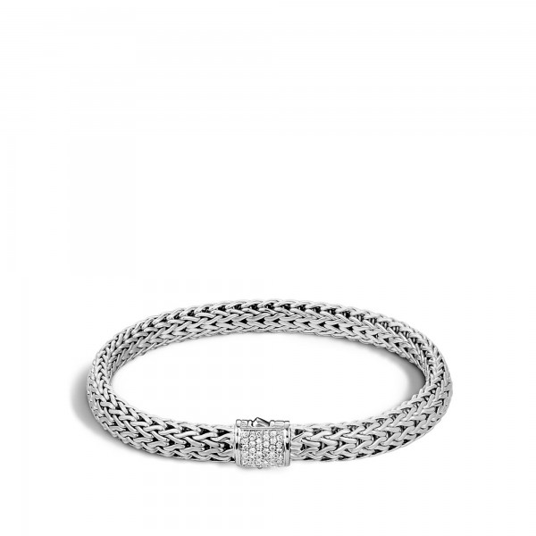 John Hardy Classic Chain Silver Bracelet with Pave Clasp