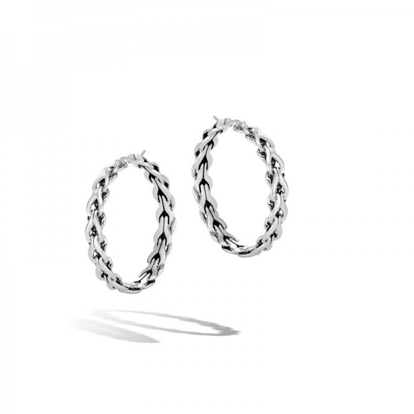 Asli Classic Chain Link Silver Medium Hoop Earrings (Dia 32Mm)