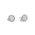 John Hardy Sterling Silver Classic Chain Round Stud Earrings With Diamonds, 10Mm Earrings With Diamonds Weighing 0.32 Carat Total Weight