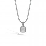 Classic Chain Silver Diamond Pave Medium Square Pendant (0.72Ct)