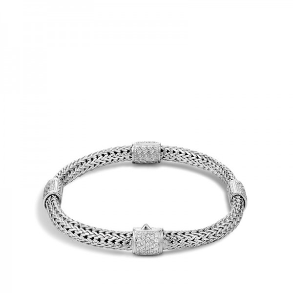 Classic Chain 5Mm Station Bracelet In Silver With Diamonds (M)