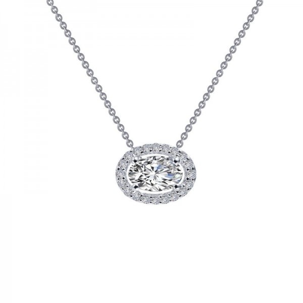 0.63 Ct Tw Oval Halo Necklace