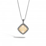 Women'S Classic Chain Hammered Gold & Silver Heritage Large Quadrangle Pendant- On 2Mm Box Chain Necklace Bg