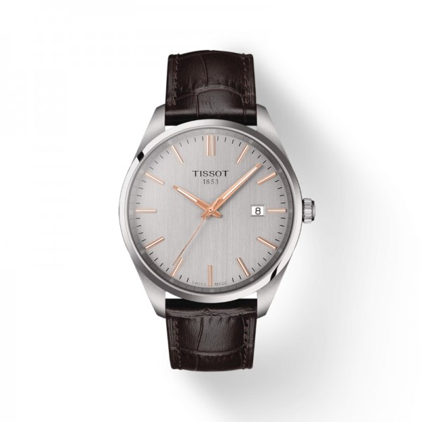 Tissot 40mm  PR100 with White Dial and Leather Strap
