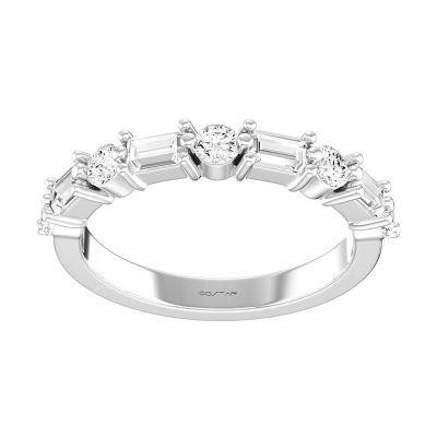 14K White Gold .75Ctw Baguette And Round Diamond Band