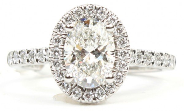 Platinum Engagement Ring With 1.02Ct Oval Gia Diamond Center And Diamond Halo