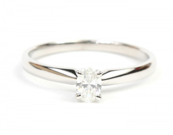 14K White Gold .20Ct Oval Solitaire Engagement Ring