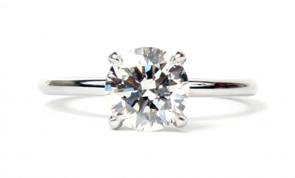 Platinum 1.51Ct Round Brilliant Diamond Solitaire Engagement Ring With Hidden Halo