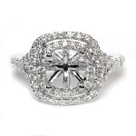 14K White Gold Double Cushion Halo Diamond Semi-Mount Engagement Ring