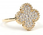 14K Yellow Gold Pave Diamond Clover Ring