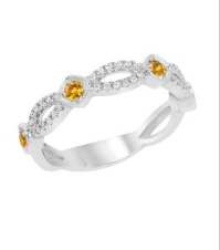 14K White Gold Citrine And Diamond Stackable Band