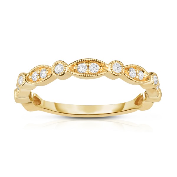 14K Yellow Gold Diamond Stackable Band With Alternating Marquis And Round Shapes